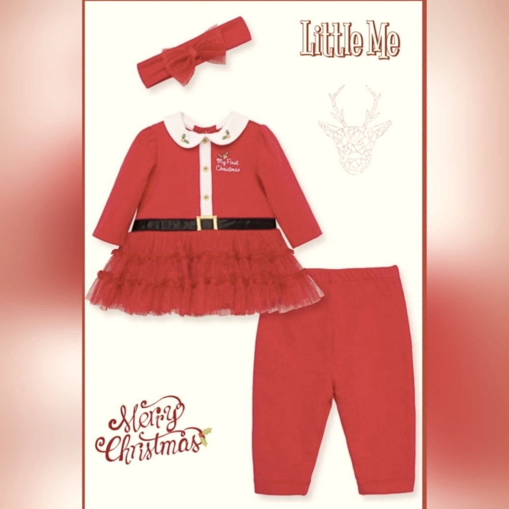 NWT, 3pc, Christmas \ Santa Tutu Dress, Pants, Matching Headband - Baby 12 mth